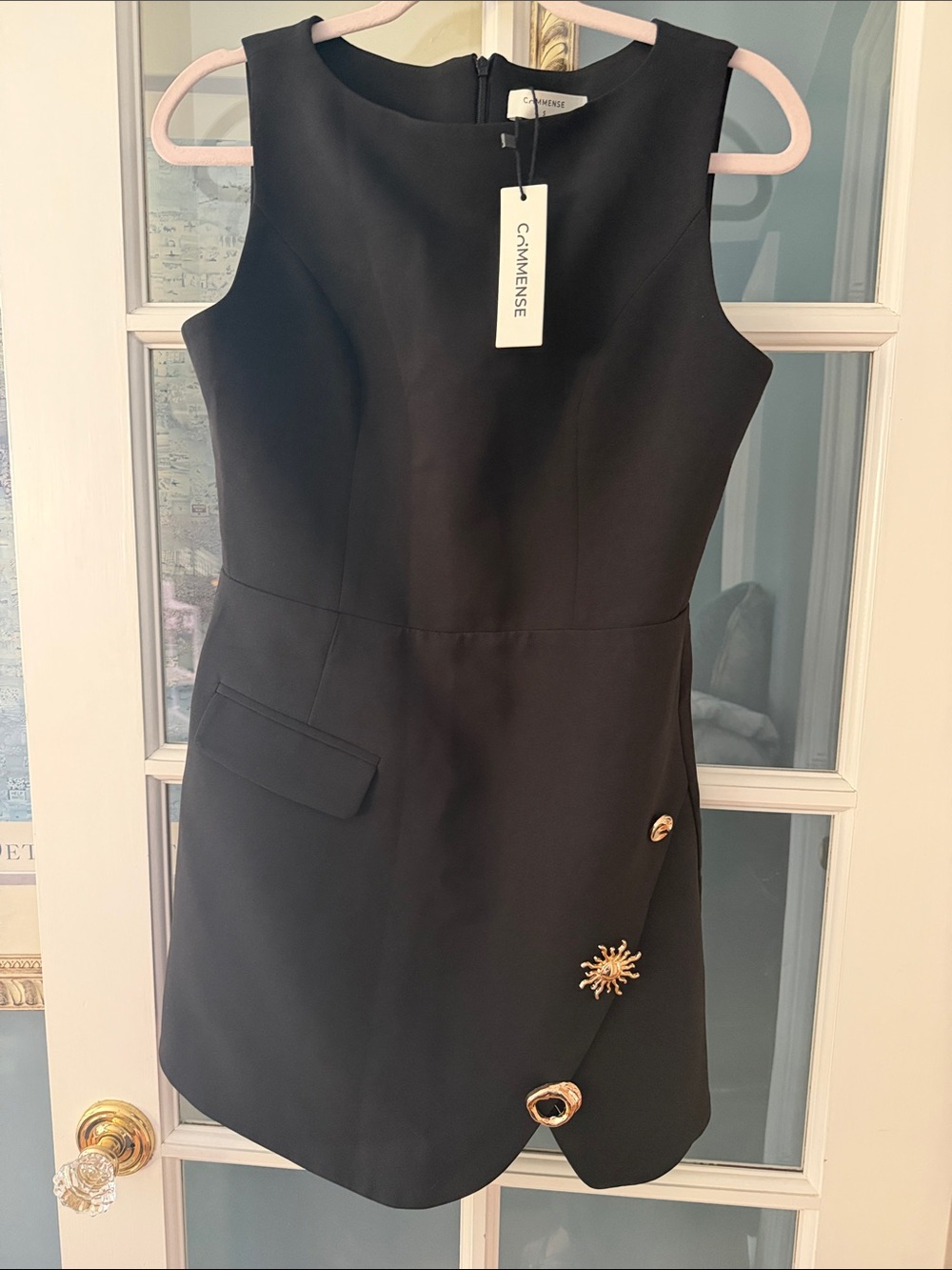 Commense Black Sleeveless Mini Dress with Gold Accents